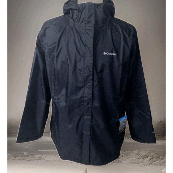 Columbia Black Jacket Women's 2X Switchback III Full Zip Hooded Rain Windbreaker - Picture 1 of 8